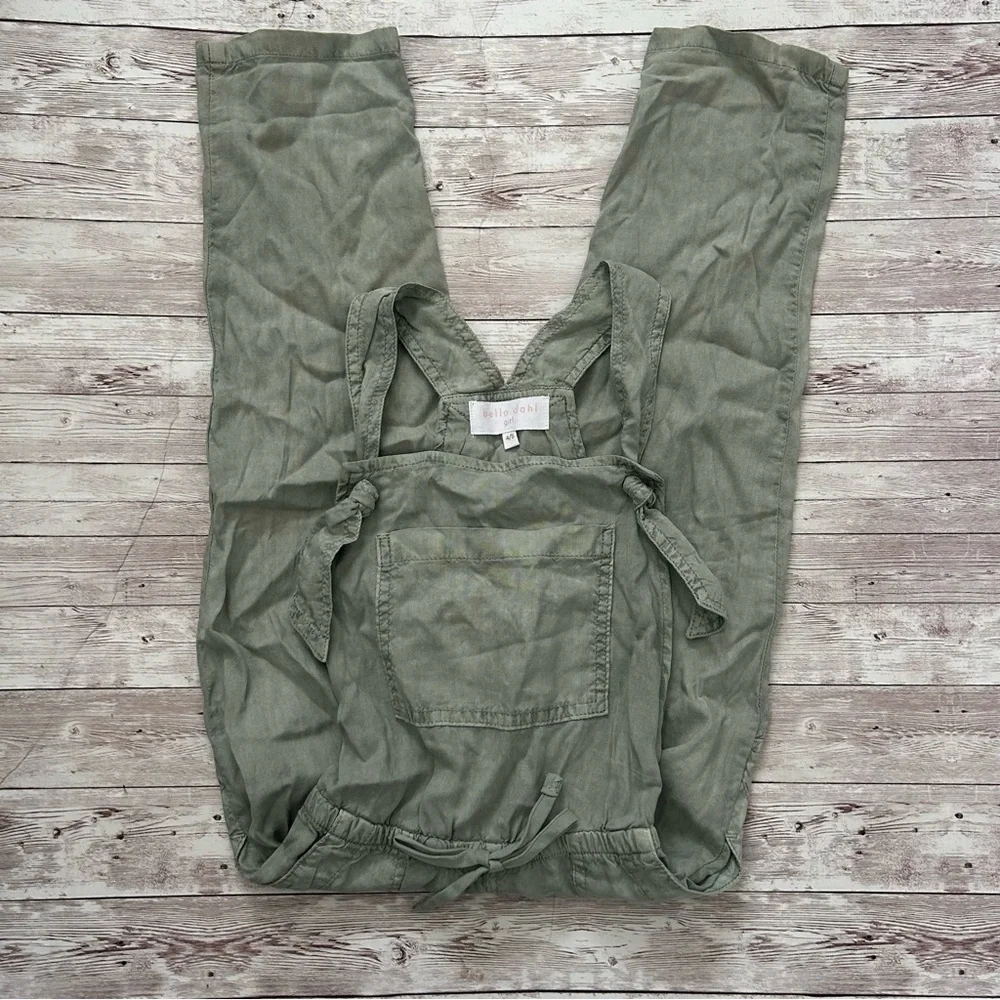 Bella Dahl Girls Knotted Olive Green Tencel Tie Waist Overalls - Picture 2 of 7
